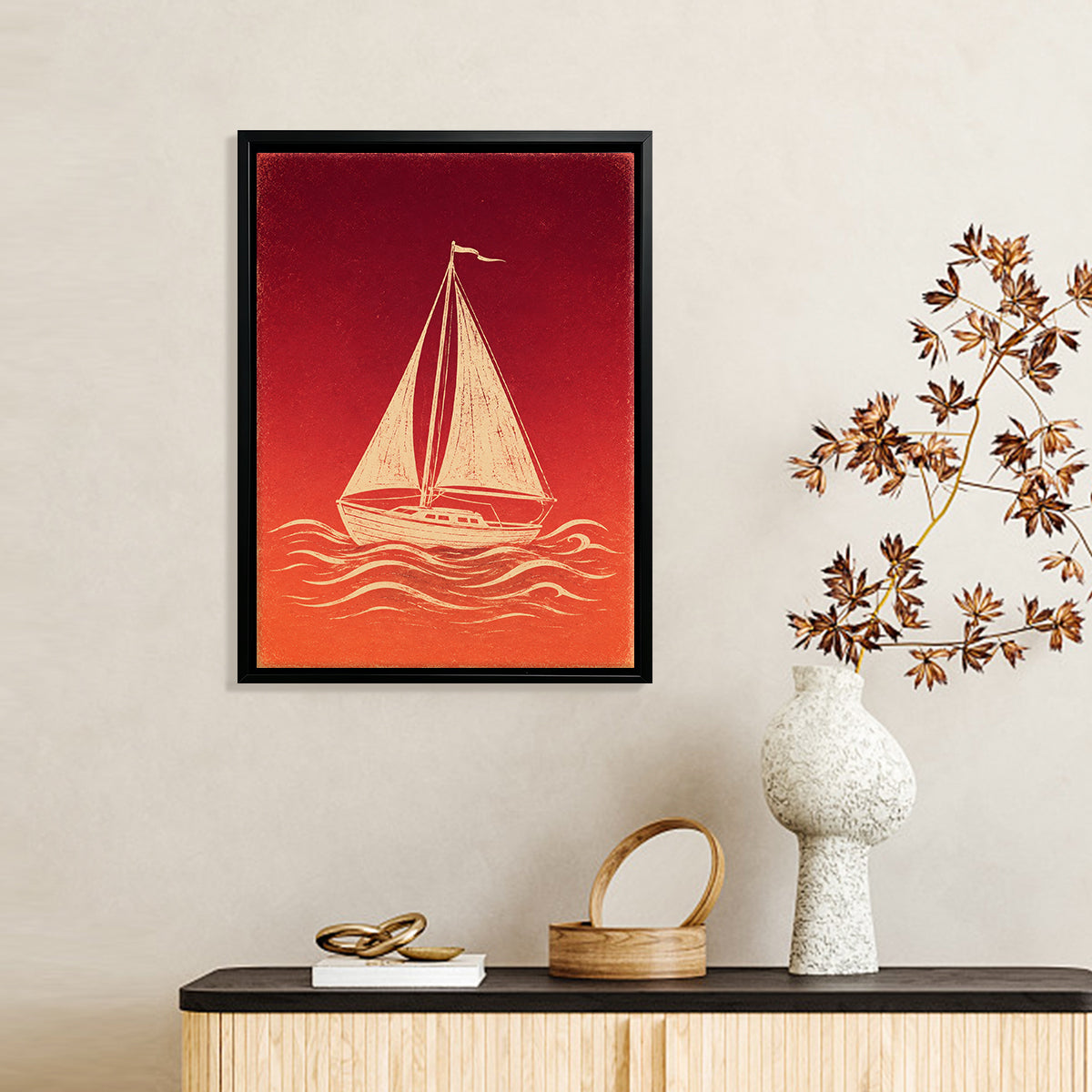 Framed Sailboat Art Print, Vintage Nautical Design, High-Quality Matte Finish, Perfect for Home Decor in Any Room