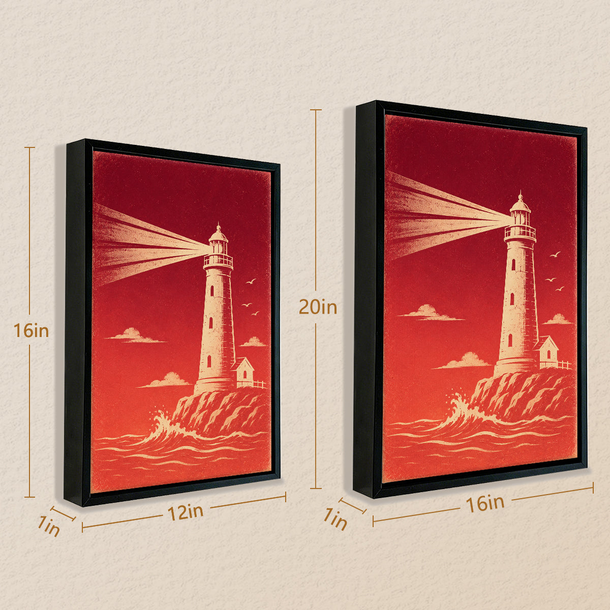 Framed Lighthouse Art Print, Vintage Red Design, Perfect Home Decor for Living Room or Office