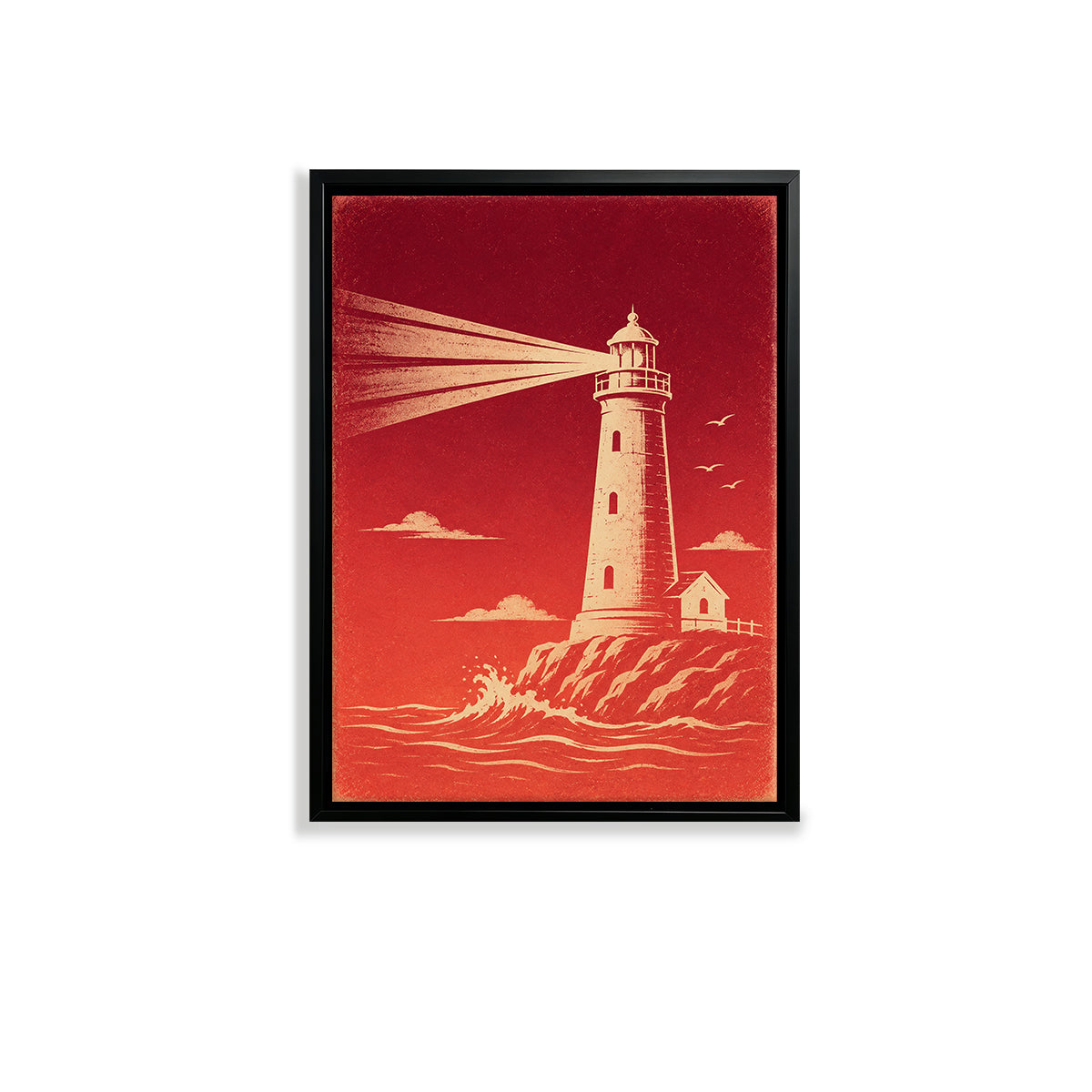 Framed Lighthouse Art Print, Vintage Red Design, Perfect Home Decor for Living Room or Office