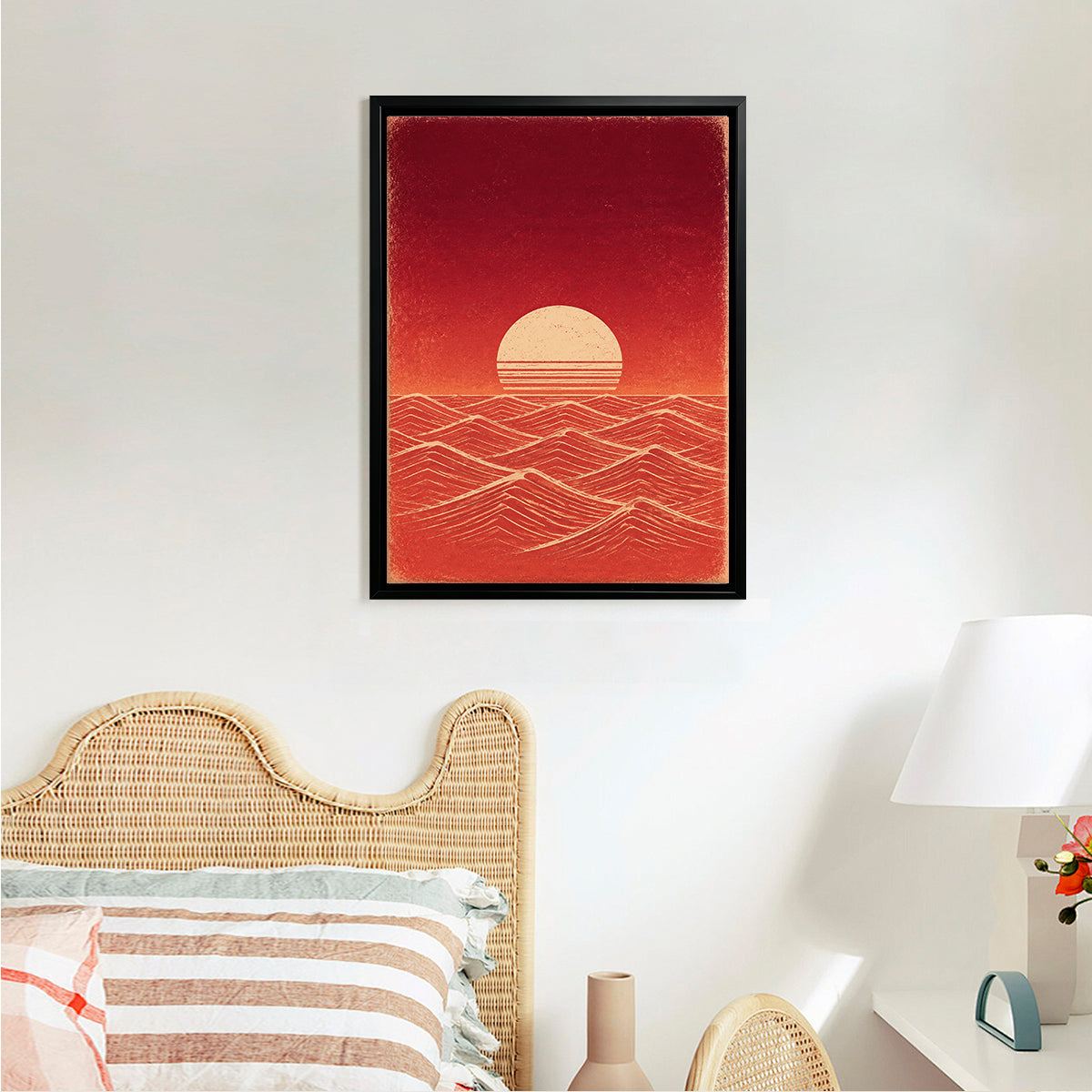 Framed Ocean Sunset Art Print, Retro Style, High-Quality Matte Finish, Perfect Home Decor for Living Room or Bedroom
