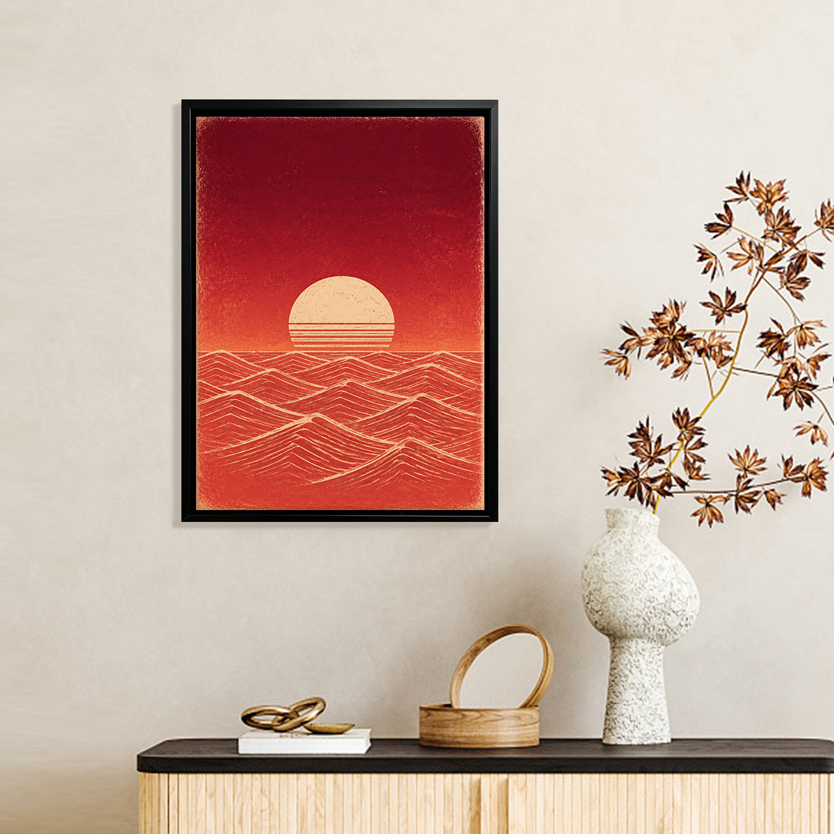 Framed Ocean Sunset Art Print, Retro Style, High-Quality Matte Finish, Perfect Home Decor for Living Room or Bedroom