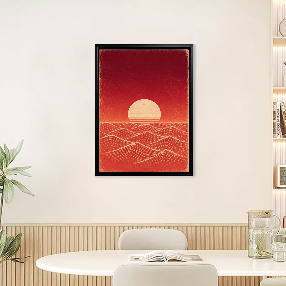 Framed Ocean Sunset Art Print, Retro Style, High-Quality Matte Finish, Perfect Home Decor for Living Room or Bedroom