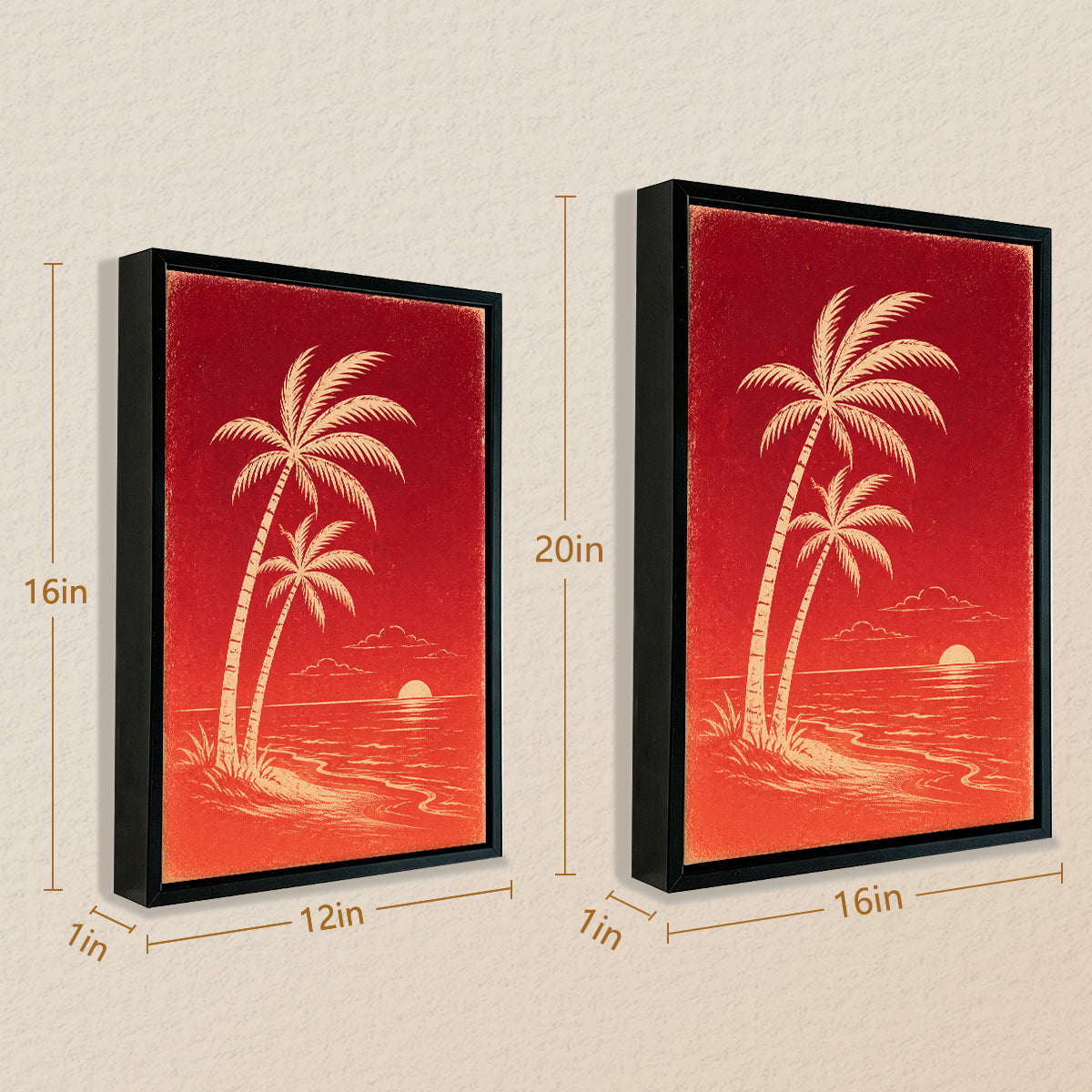 Framed Tropical Palm Trees Sunset Art Print, Vibrant Red Design, Perfect Home Decor for Any Room