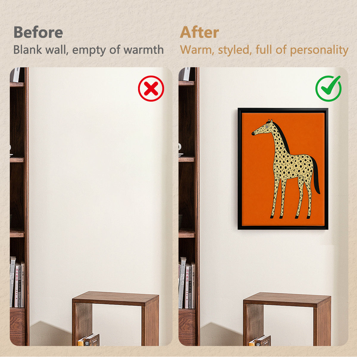 Framed Orange Horse Art Print with Spotted Pattern, Modern Home Decor, High-Quality Matte Finish