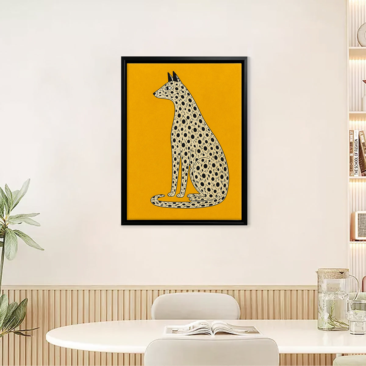 Framed Leopard Art Print, Modern Pattern Design, Vibrant Yellow Background, Home Decor