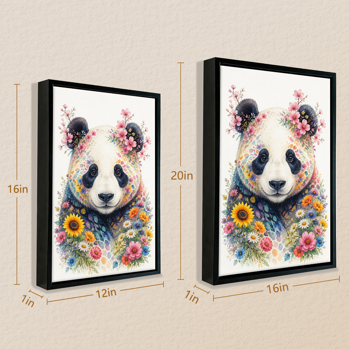 Framed Panda Art Print with Floral Design, Vibrant Colors, High-Quality Matte Paper, Perfect Home Decor for Any Room