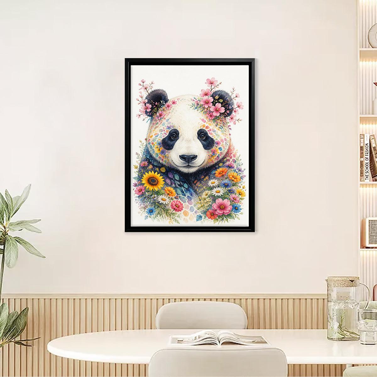 Framed Panda Art Print with Floral Design, Vibrant Colors, High-Quality Matte Paper, Perfect Home Decor for Any Room