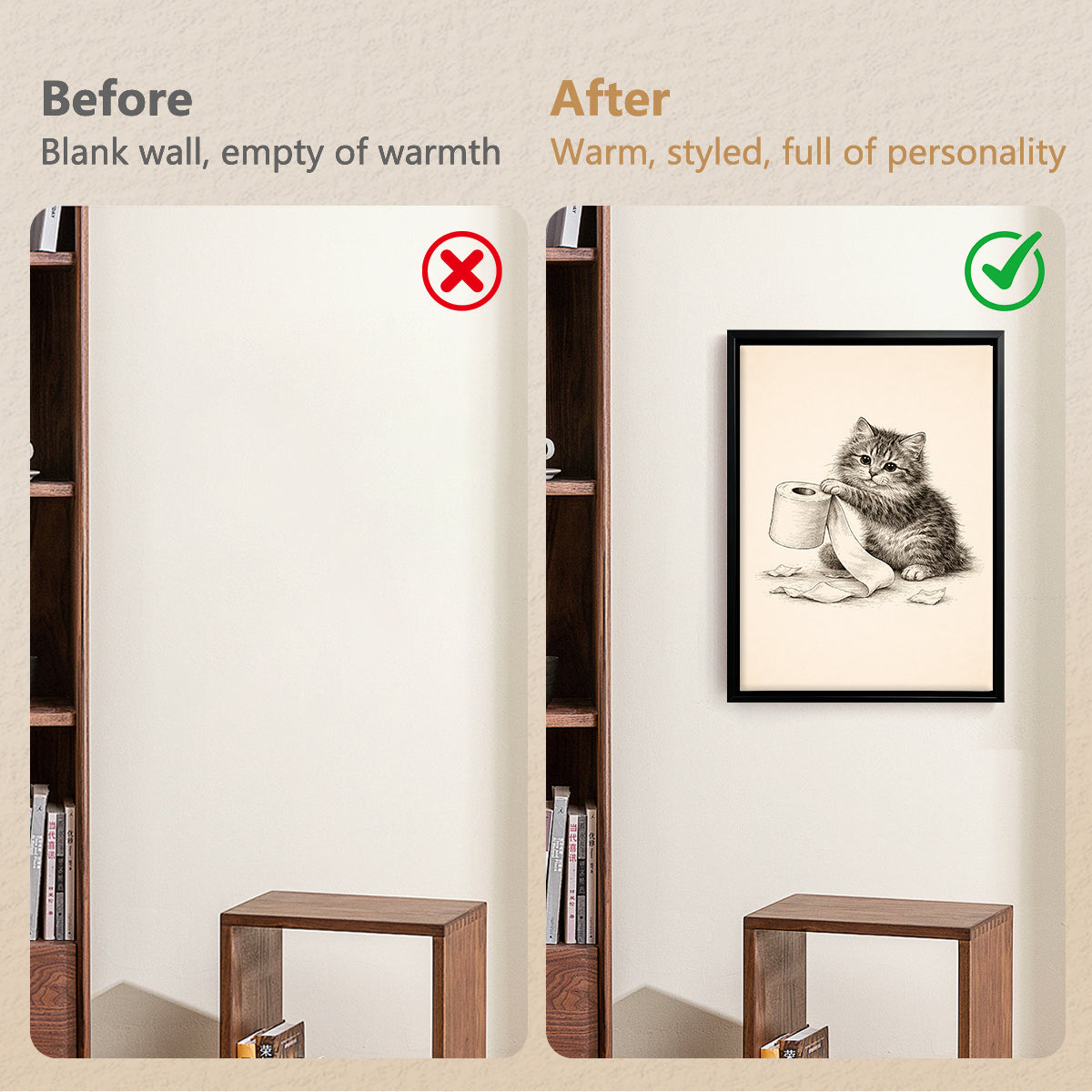 Framed Kitten Toilet Paper Art Print, Vintage Style, High-Quality Giclee, Perfect for Home Decor in Any Room