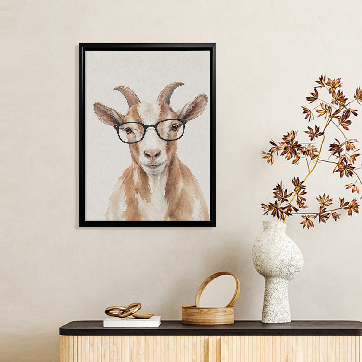 Framed Watercolor Goat Portrait Art Print, Vintage Style, Perfect for Home Decor in Any Room