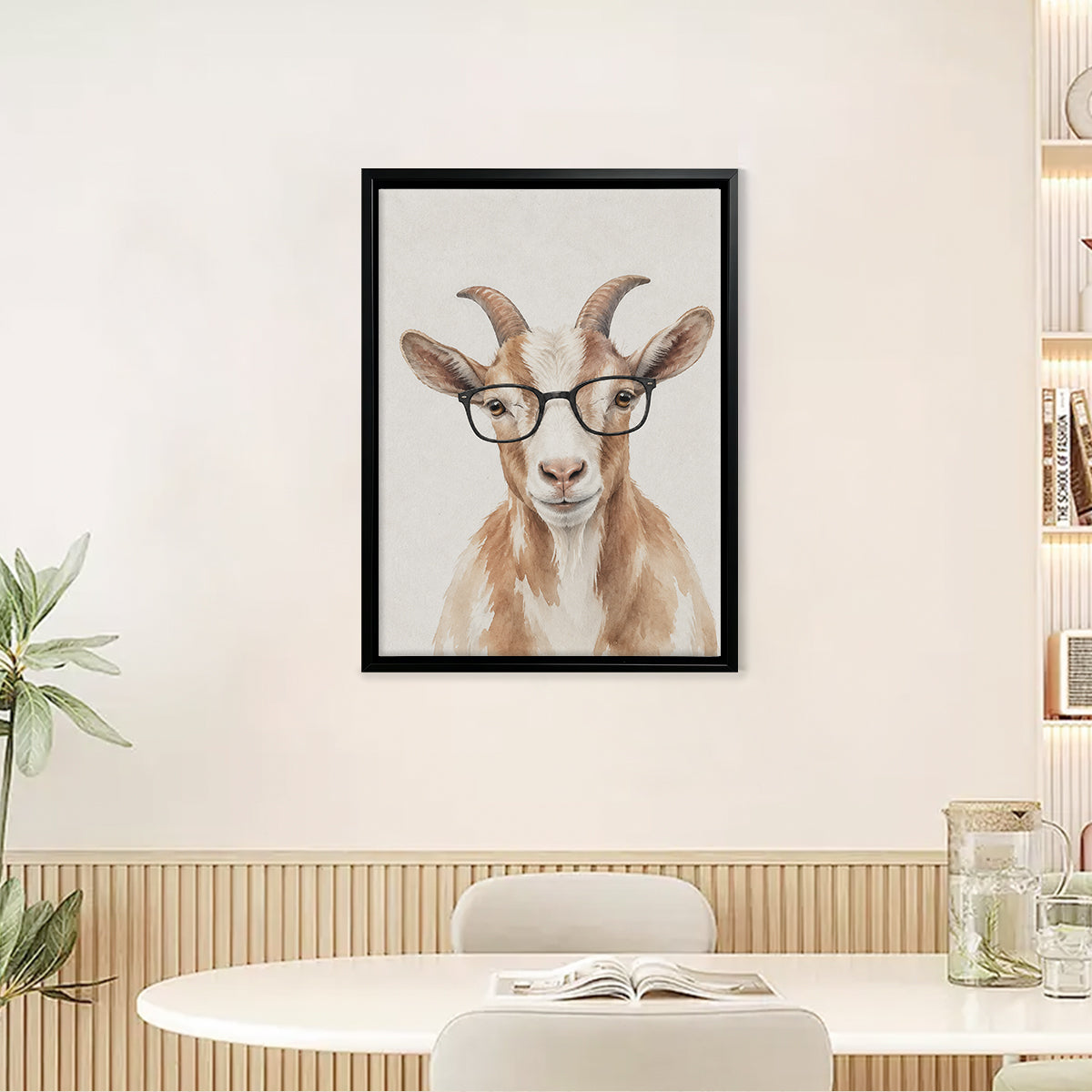 Framed Watercolor Goat Portrait Art Print, Vintage Style, Perfect for Home Decor in Any Room