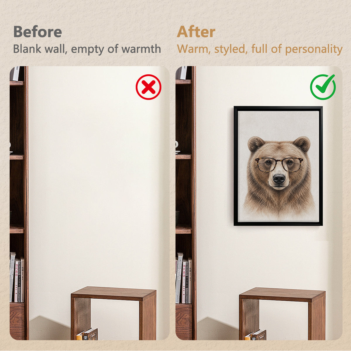 Framed Art Print of a Bear Wearing Glasses, Modern Wildlife Portrait, High-Quality Matte Finish, Perfect Home Decor for Any Room