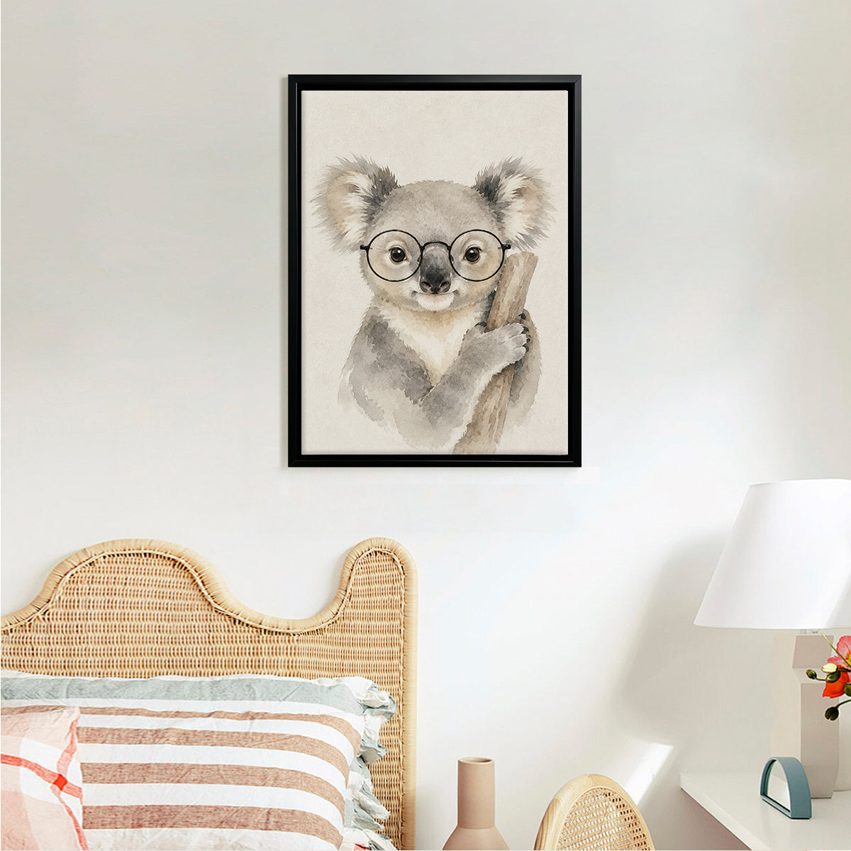 Framed Watercolor Koala with Glasses Art Print, Nordic Style, Perfect for Home Decor or Gift
