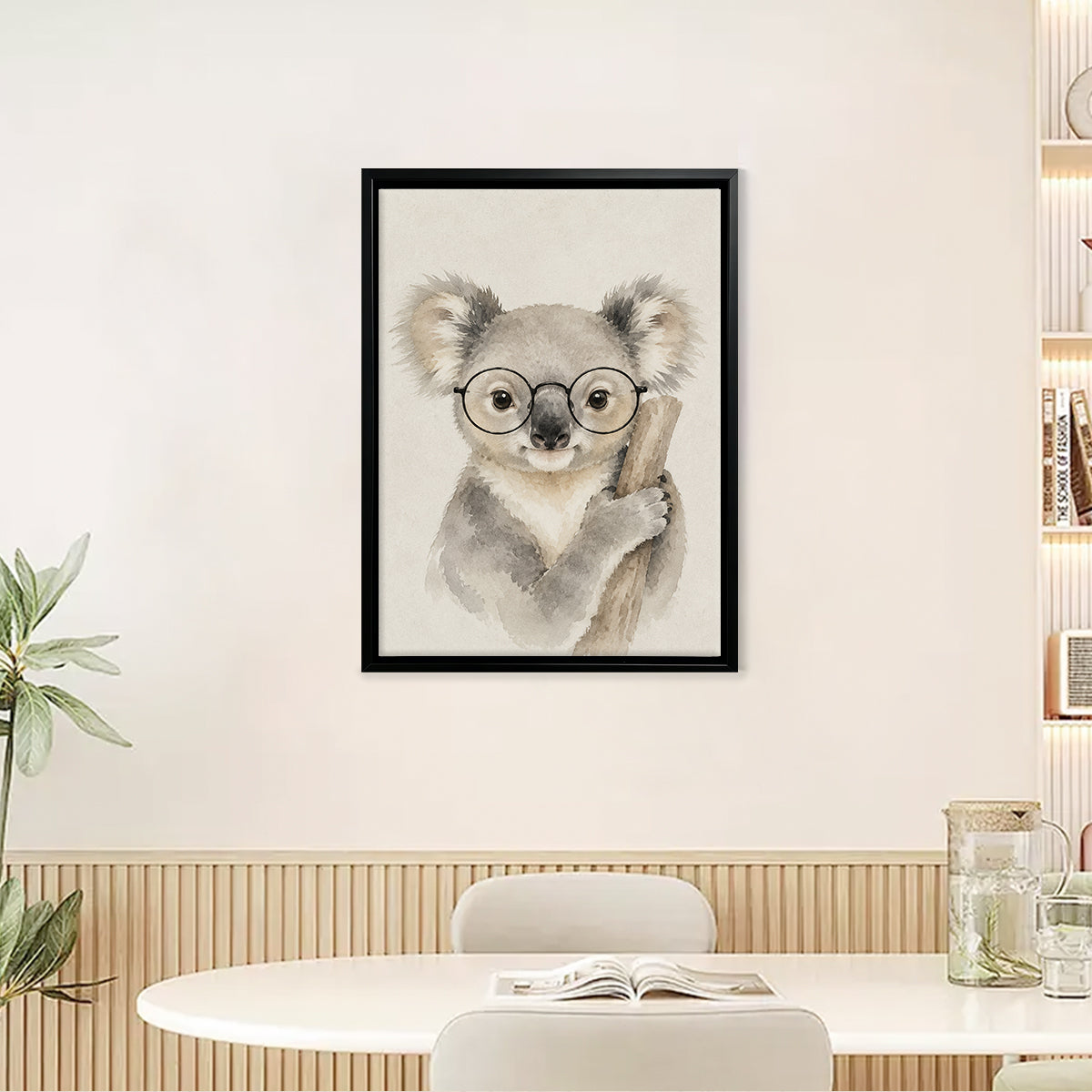 Framed Watercolor Koala with Glasses Art Print, Nordic Style, Perfect for Home Decor or Gift
