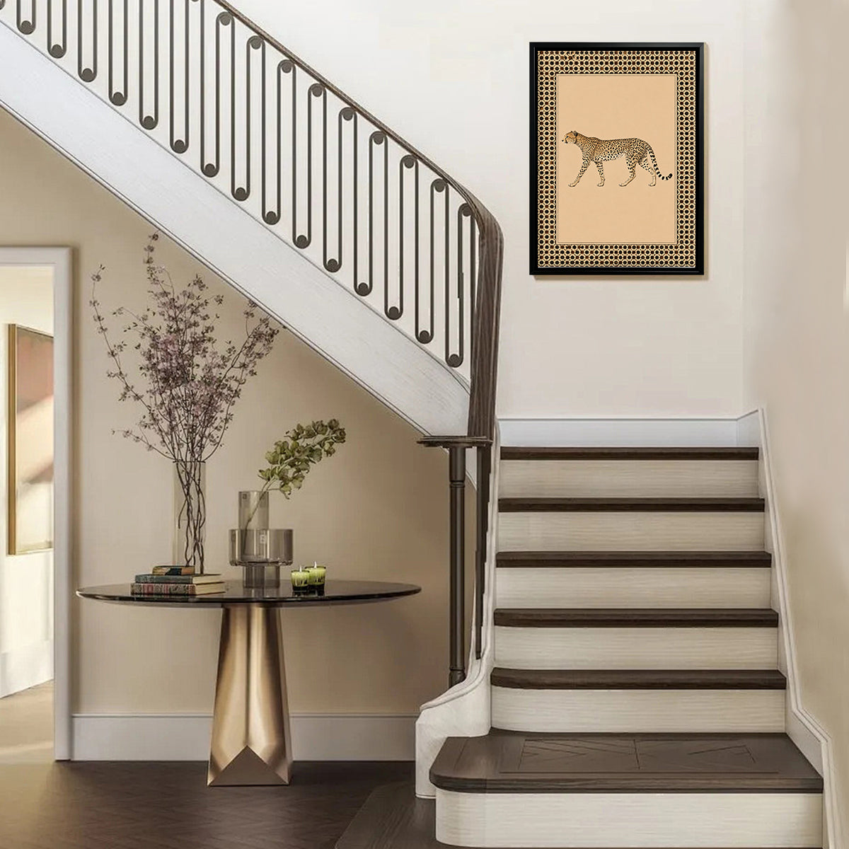 Framed Cheetah Art Print with Ornate Border, Vintage Safari Style, Perfect for Home Decor in Any Room