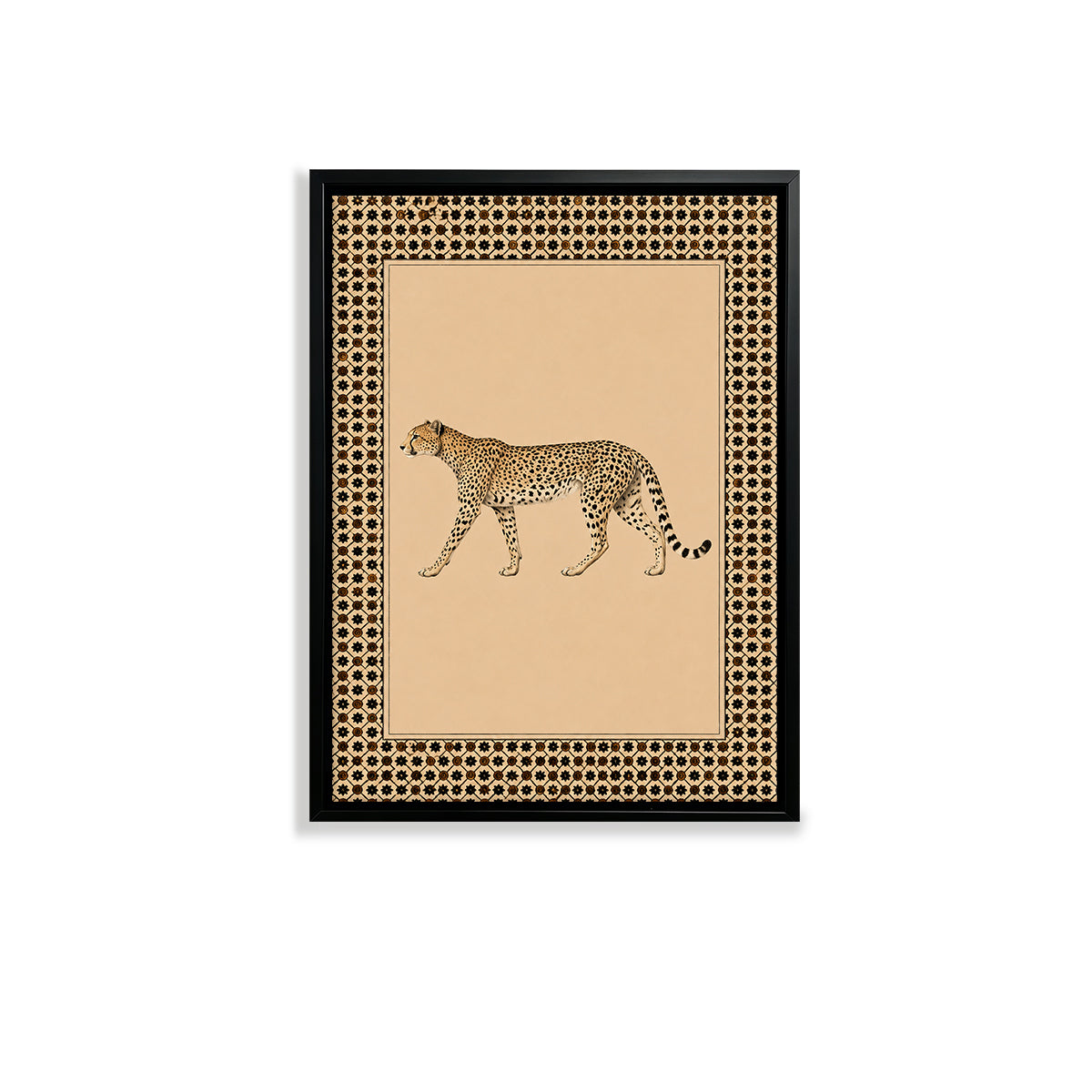 Framed Cheetah Art Print with Ornate Border, Vintage Safari Style, Perfect for Home Decor in Any Room