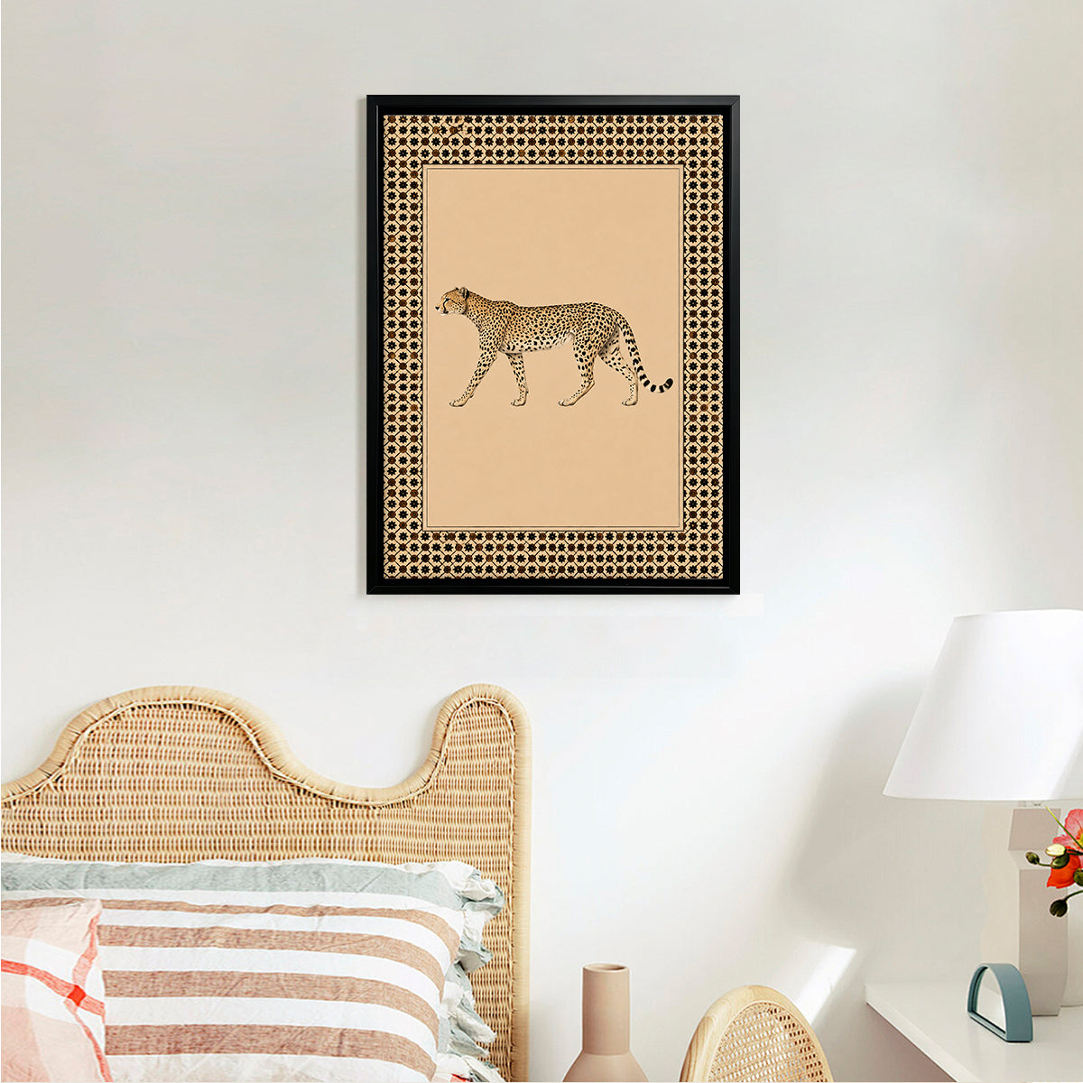 Framed Cheetah Art Print with Ornate Border, Vintage Safari Style, Perfect for Home Decor in Any Room