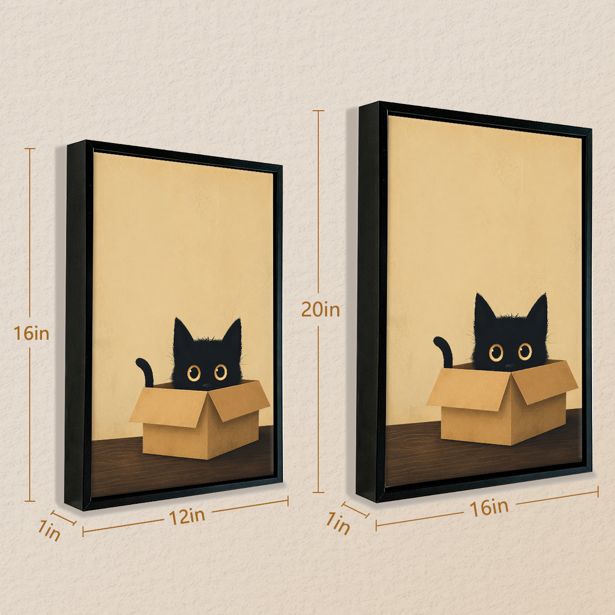 Framed Cat in Box Art Print, Whimsical Black Cat Design, High-Quality Matte Finish, Perfect Home Decor for Any Room