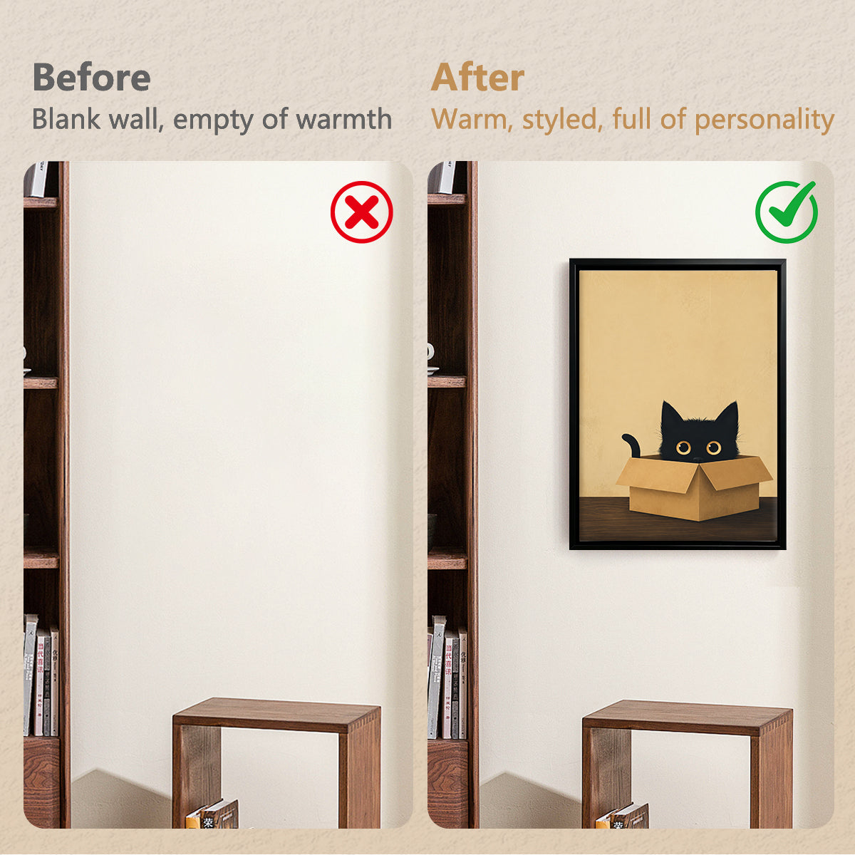 Framed Cat in Box Art Print, Whimsical Black Cat Design, High-Quality Matte Finish, Perfect Home Decor for Any Room