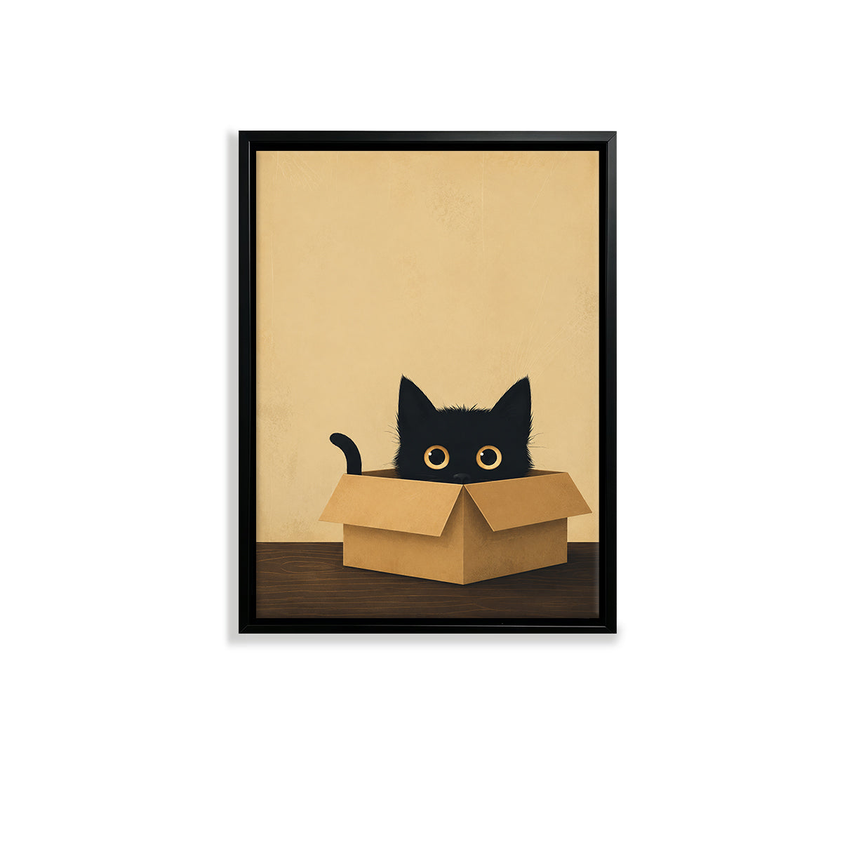 Framed Cat in Box Art Print, Whimsical Black Cat Design, High-Quality Matte Finish, Perfect Home Decor for Any Room