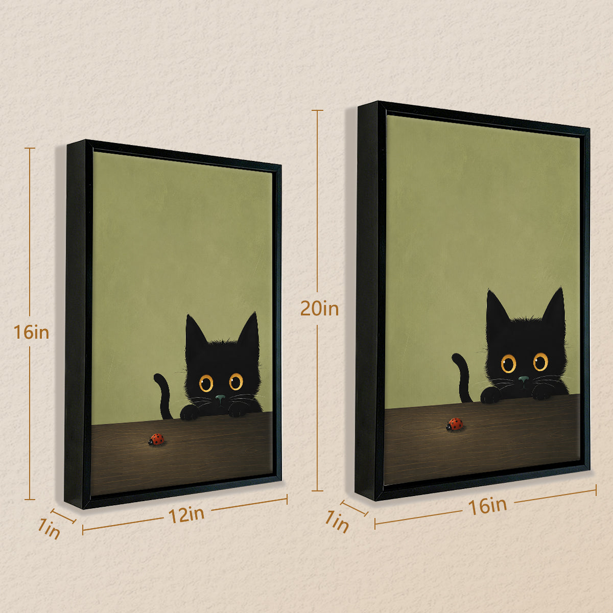 Framed Art Print of Black Cat with Ladybug, Modern Home Decor, High-Quality Matte Finish, Perfect for Living Room or Bedroom
