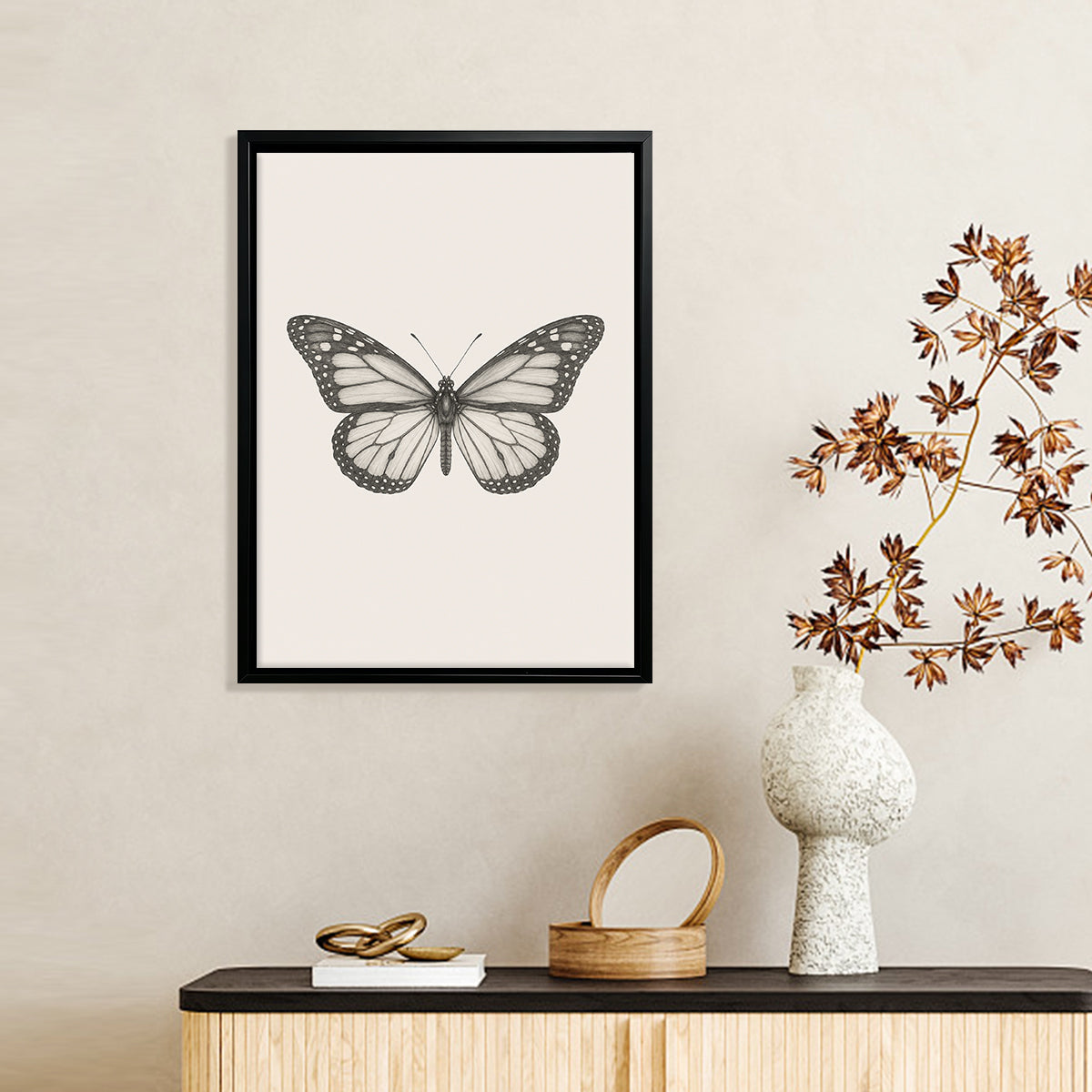 Framed Monarch Butterfly Art Print, Vintage Style, High-Quality Giclee on Canvas, Perfect for Home Decor in Any Room