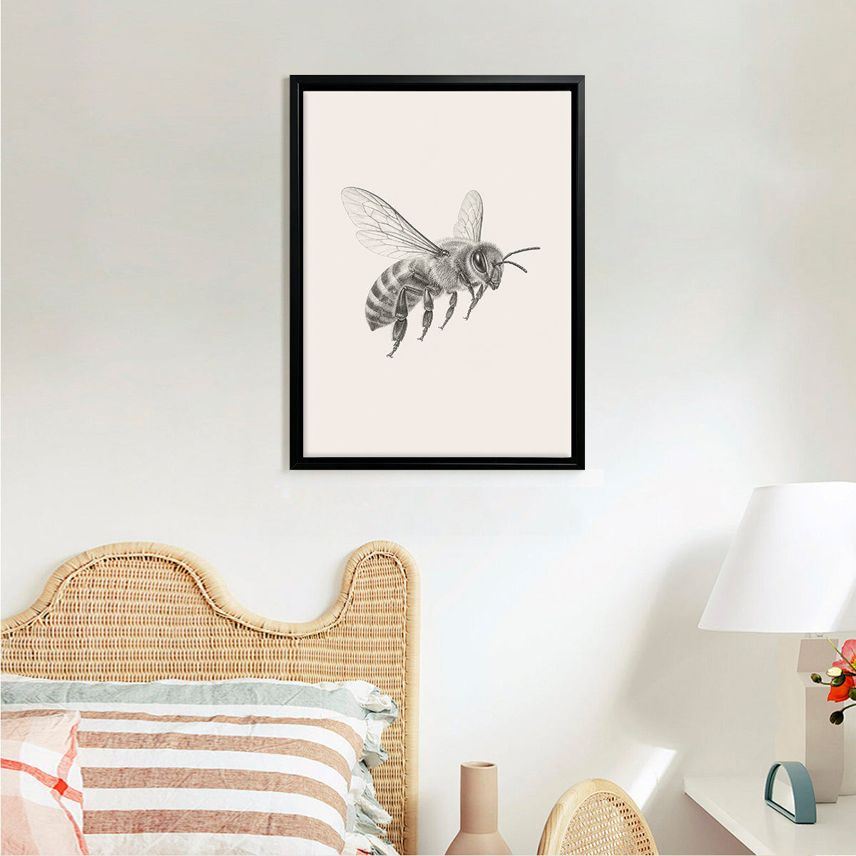 Framed Bee Illustration Art Print, Vintage Style, High-Quality Giclee, Perfect for Home Decor in Any Room