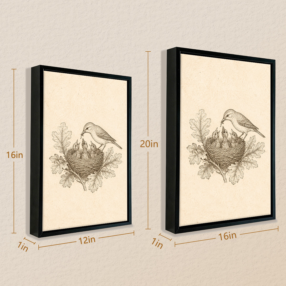 Framed Bird Nest Art Print with Chicks, Vintage Style, High-Quality Paper, Perfect Home Decor for Any Room