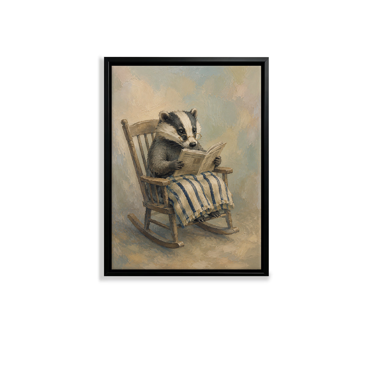 Framed Badger Reading Book Art Print, Vintage Style, High-Quality Canvas, Perfect Home Decor for Living Room or Bedroom