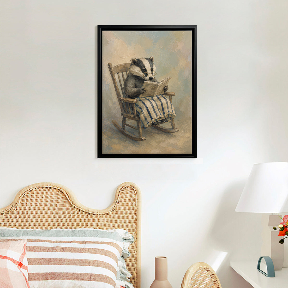 Framed Badger Reading Book Art Print, Vintage Style, High-Quality Canvas, Perfect Home Decor for Living Room or Bedroom