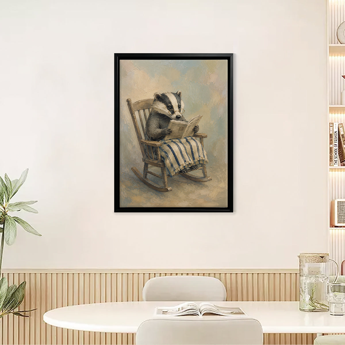 Framed Badger Reading Book Art Print, Vintage Style, High-Quality Canvas, Perfect Home Decor for Living Room or Bedroom