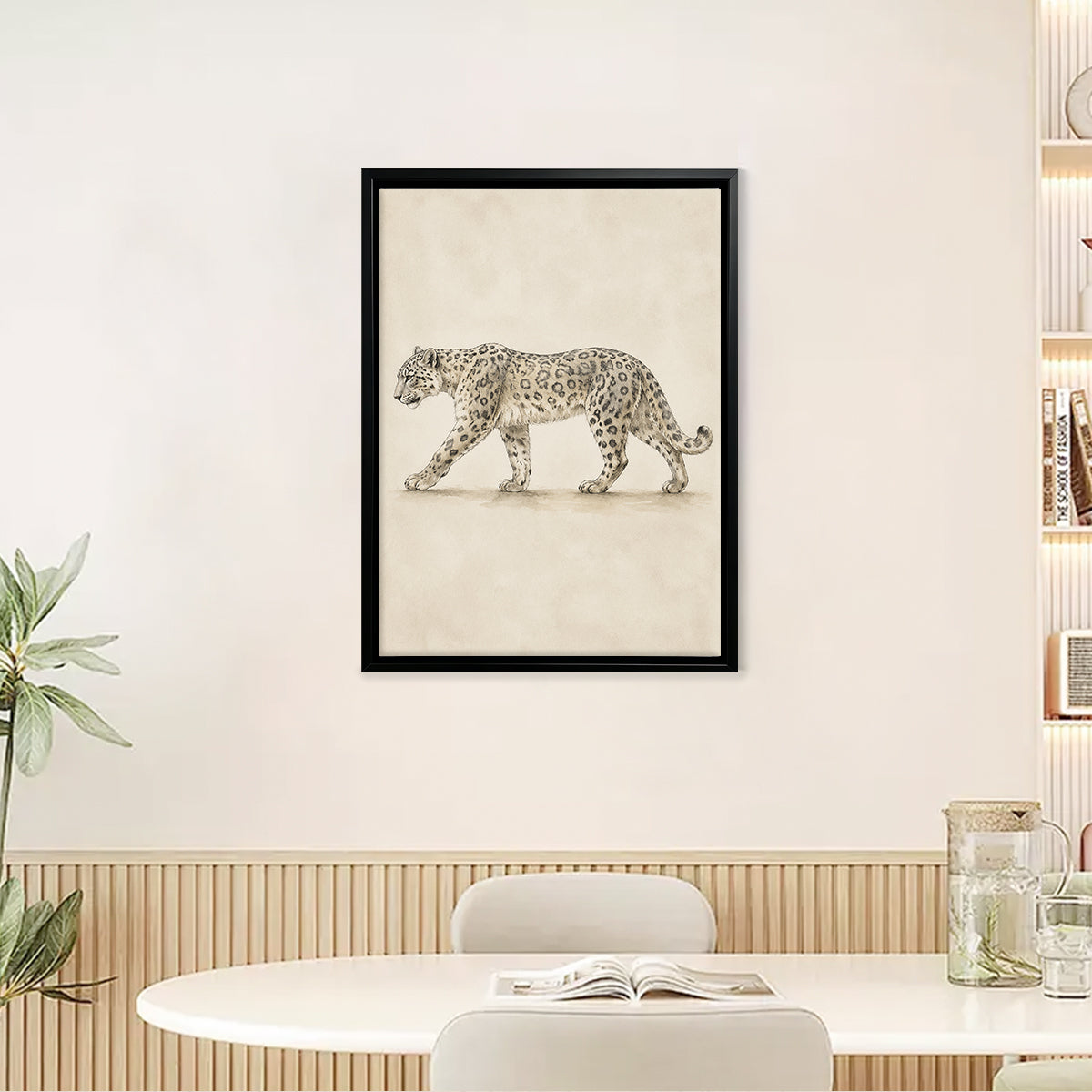 Framed Snow Leopard Art Print, Vintage Style, High-Quality Giclee on Canvas, Perfect for Home Decor in Any Room