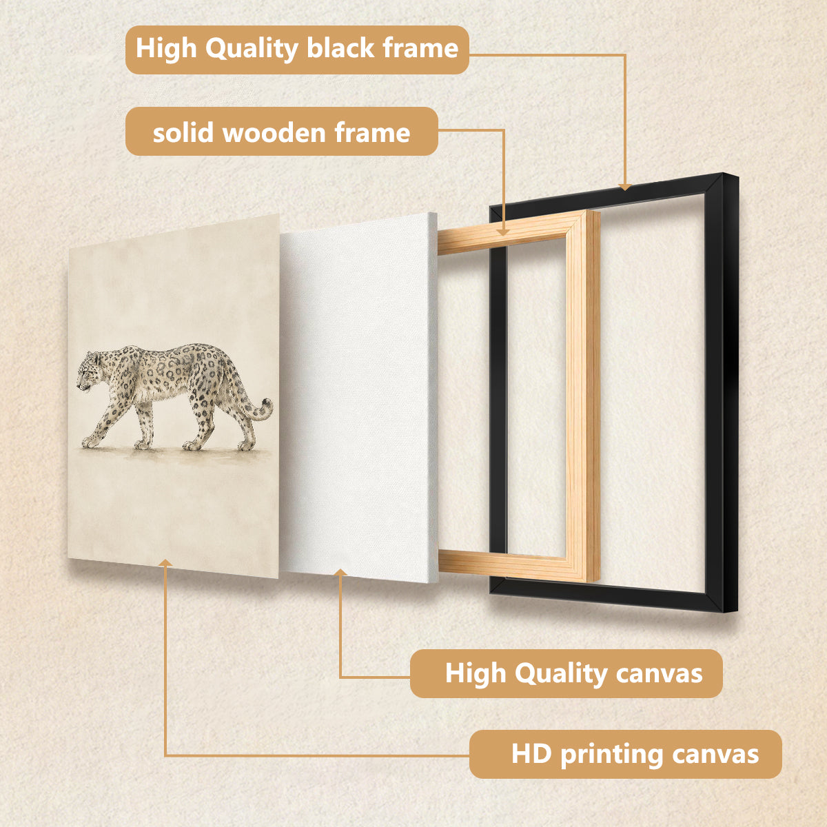 Framed Snow Leopard Art Print, Vintage Style, High-Quality Giclee on Canvas, Perfect for Home Decor in Any Room