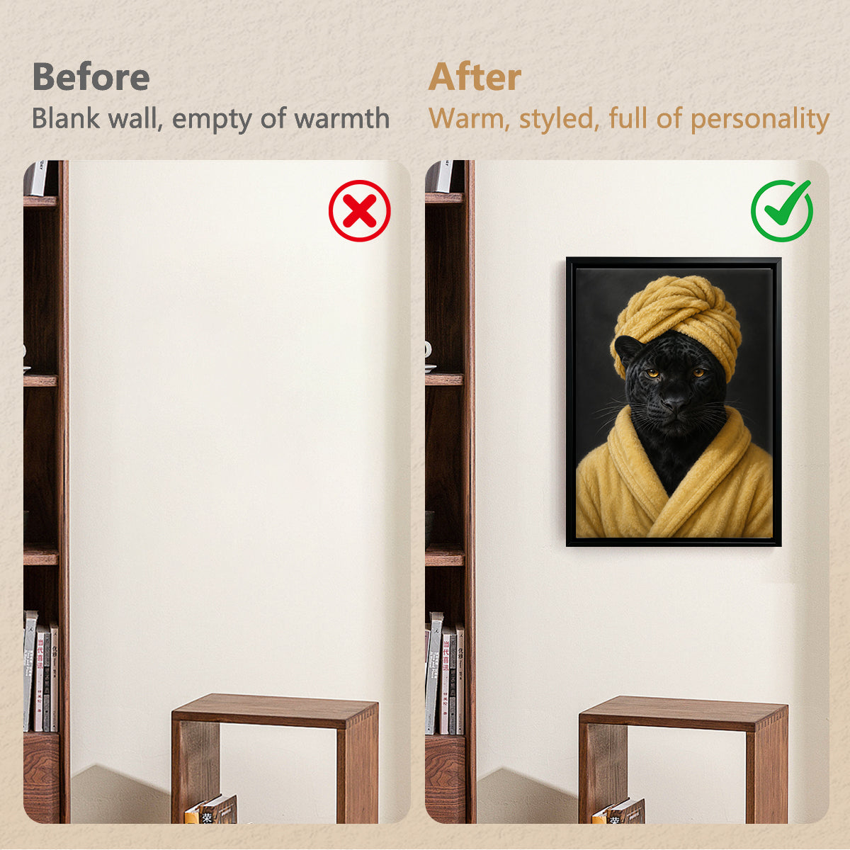 Framed Art Print of a Black Panther in a Yellow Robe and Turban, Modern Home Decor
