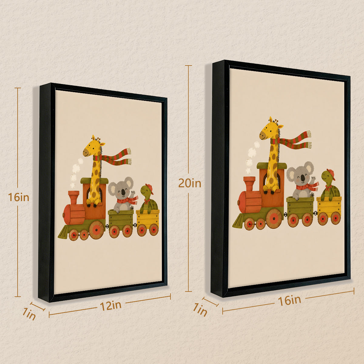 Framed Animal Train Art Print, Whimsical Zoo Pattern, High-Quality Matte Finish, Perfect for Nursery or Kids' Room