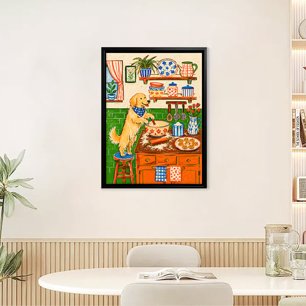 Framed Kitchen Art Print Featuring a Dog Baking in a Vintage Style, Perfect for Home Decor or Gift