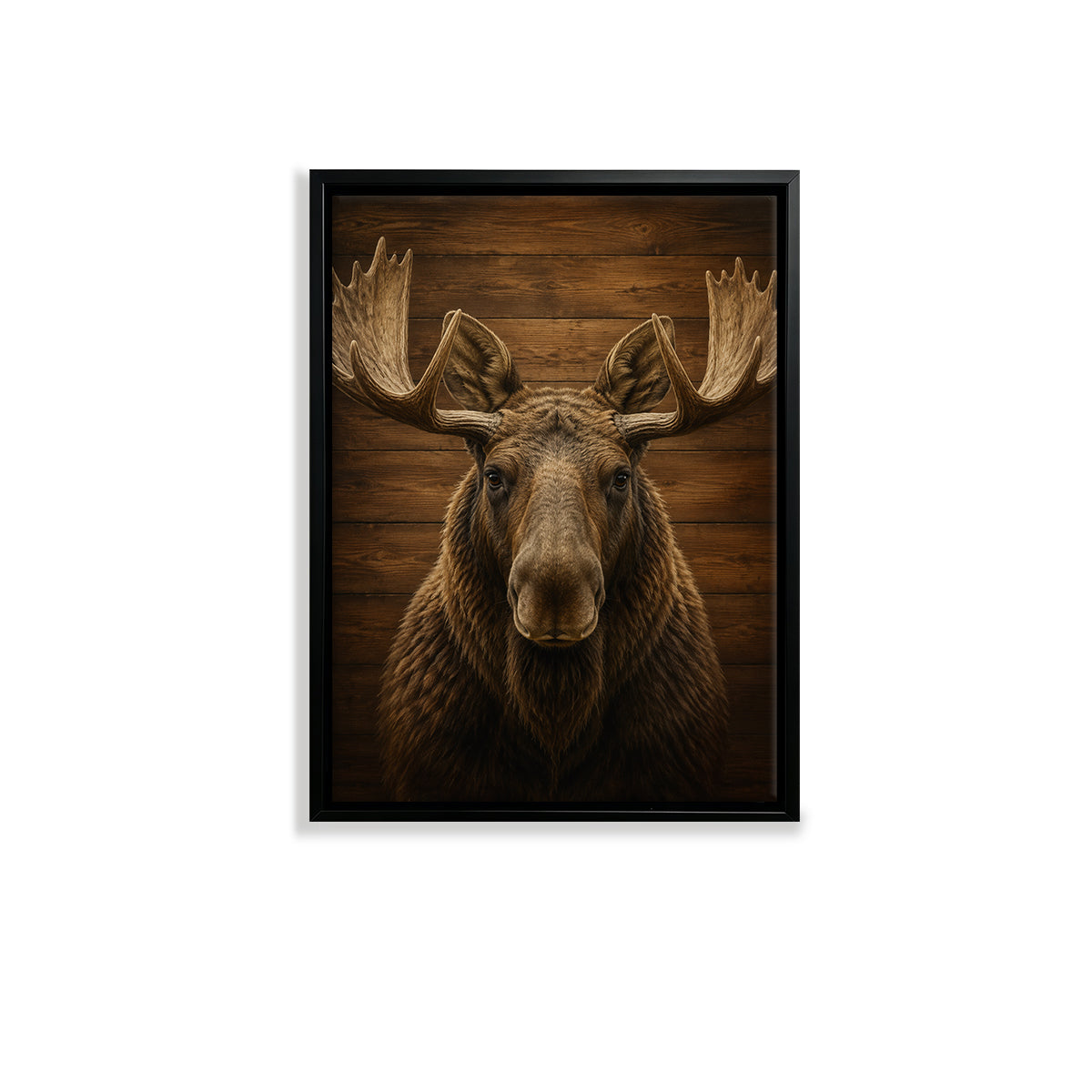 Framed Moose Head Wall Art, Rustic Wood Background, High-Quality Print, Perfect Home Decor for Any Room