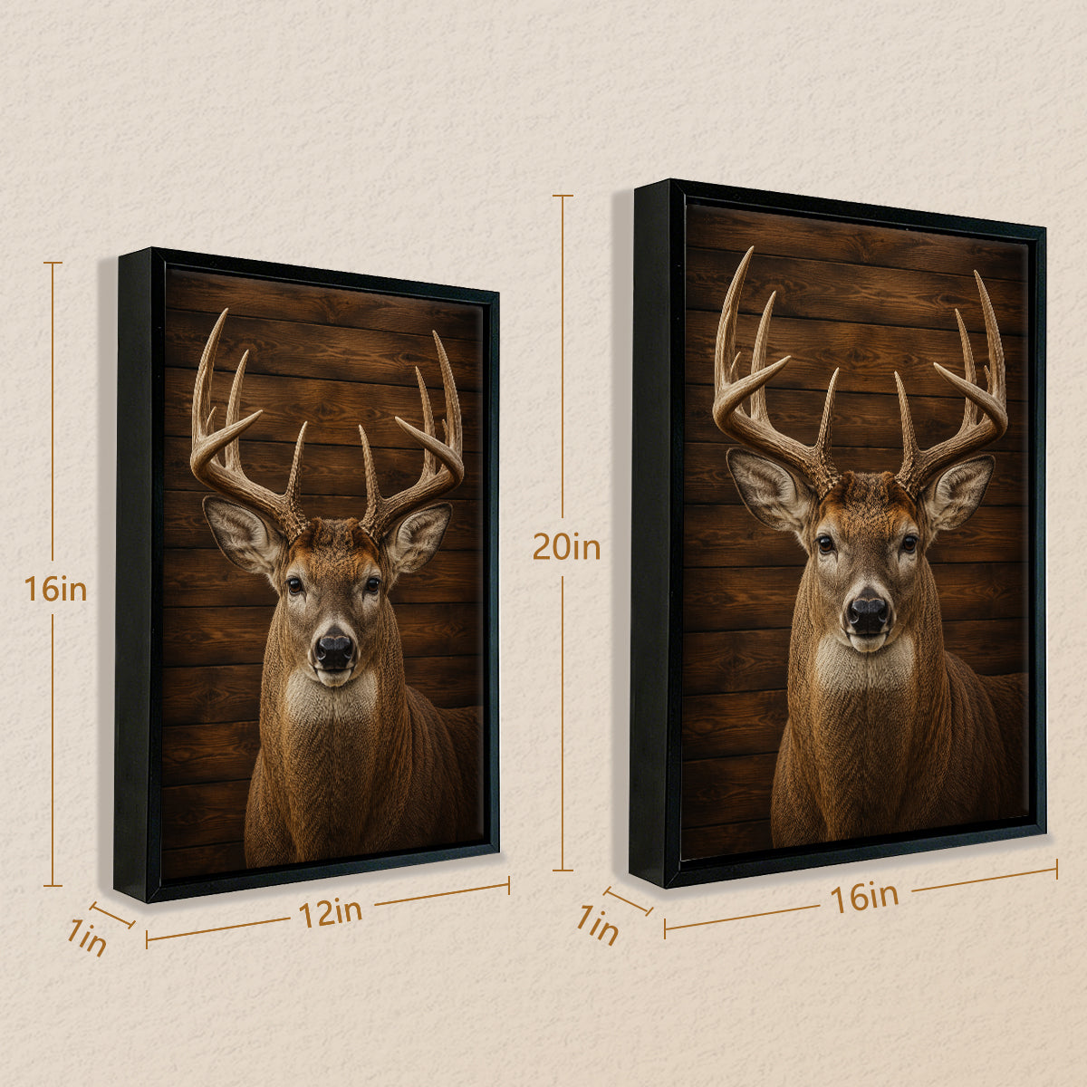 Framed Deer Portrait Wall Art, Rustic Wood Background, High-Quality Print, Home Decor for Living Room or Office
