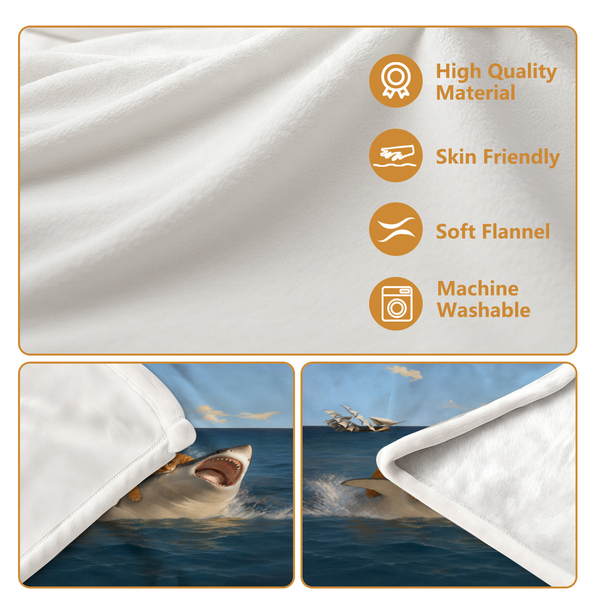 Whimsical Cat Riding Shark Fleece Blanket - Soft & Cozy for Home or Travel