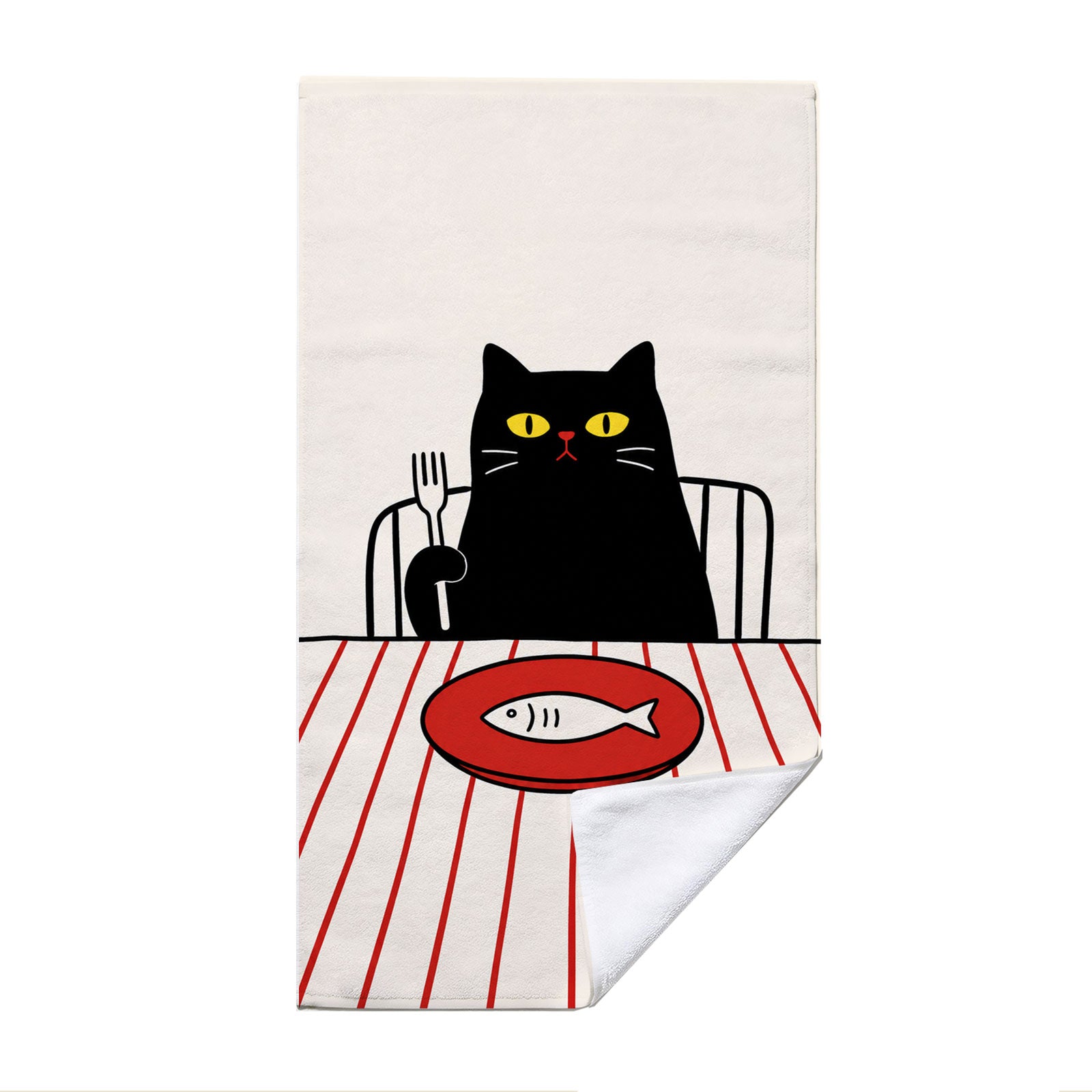 Beach Towel with Cat and Fish Design, Microfiber Material, Perfect for Summer Days in California