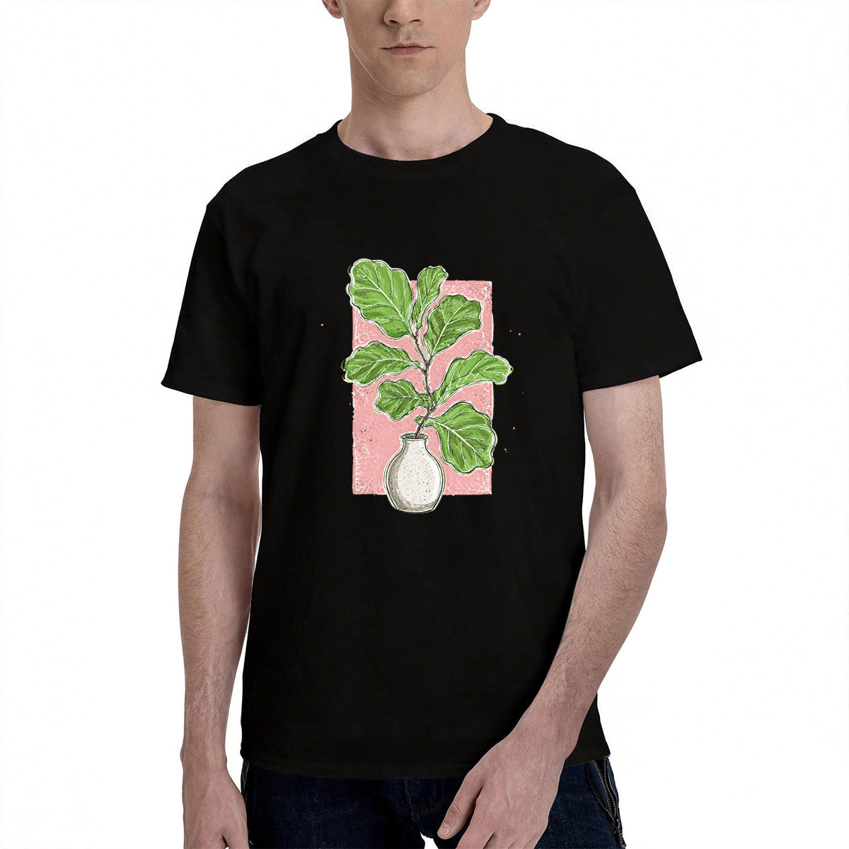 Men's Black T-Shirt with Vibrant Plant Illustration, Soft Cotton, Perfect for Casual Wear or Gift