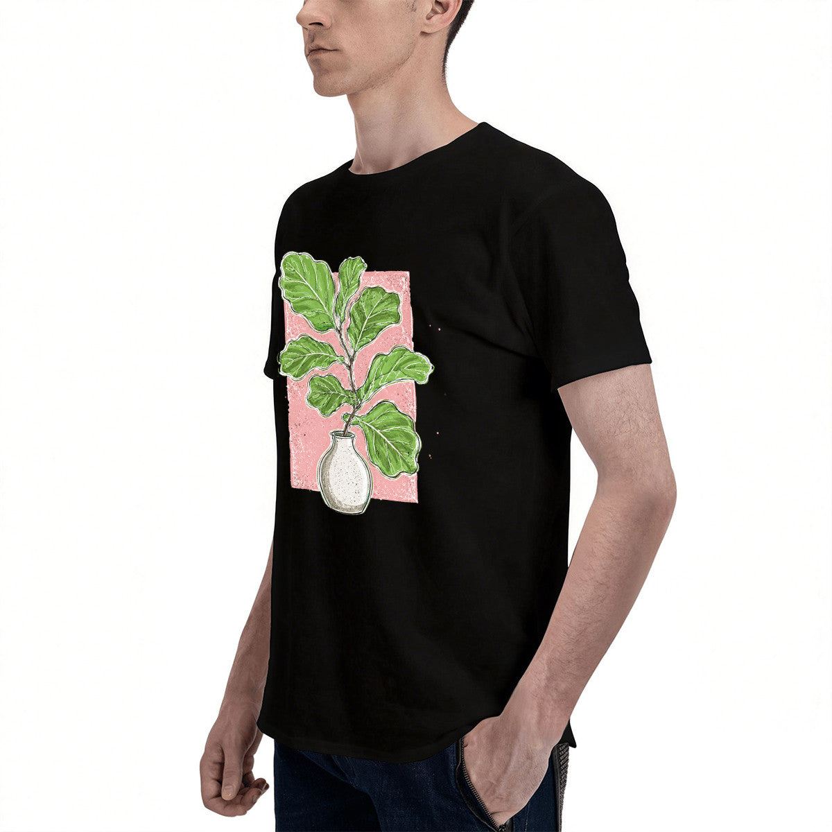 Men's Black T-Shirt with Vibrant Plant Illustration, Soft Cotton, Perfect for Casual Wear or Gift