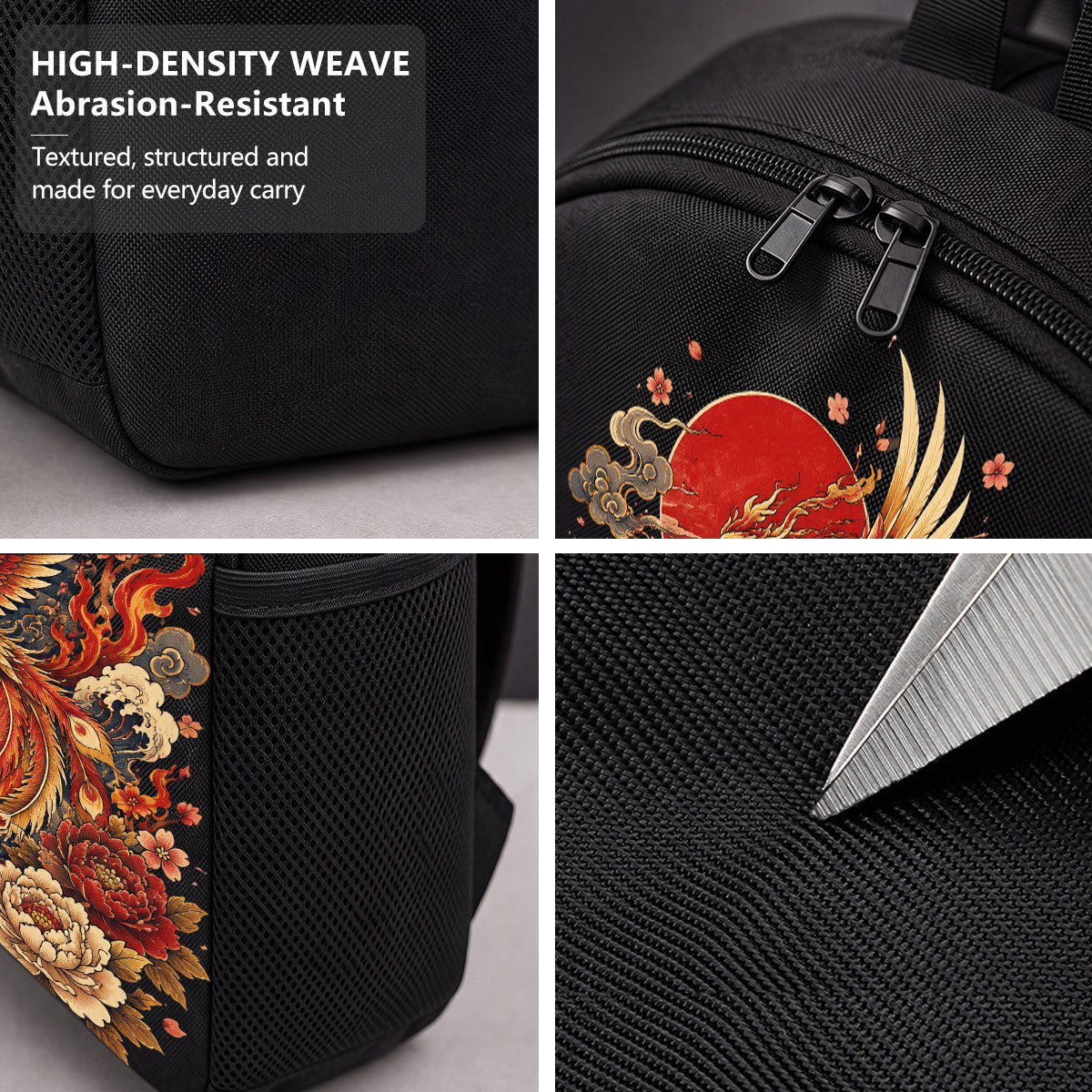Phoenix Art Backpack with High-Density Weave, Durable Campus & Commute Bag for Everyday Use