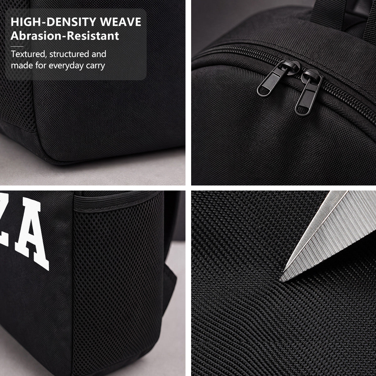 Black Pizza Text Backpack - Durable High-Density Weave, Campus & Commute Ready