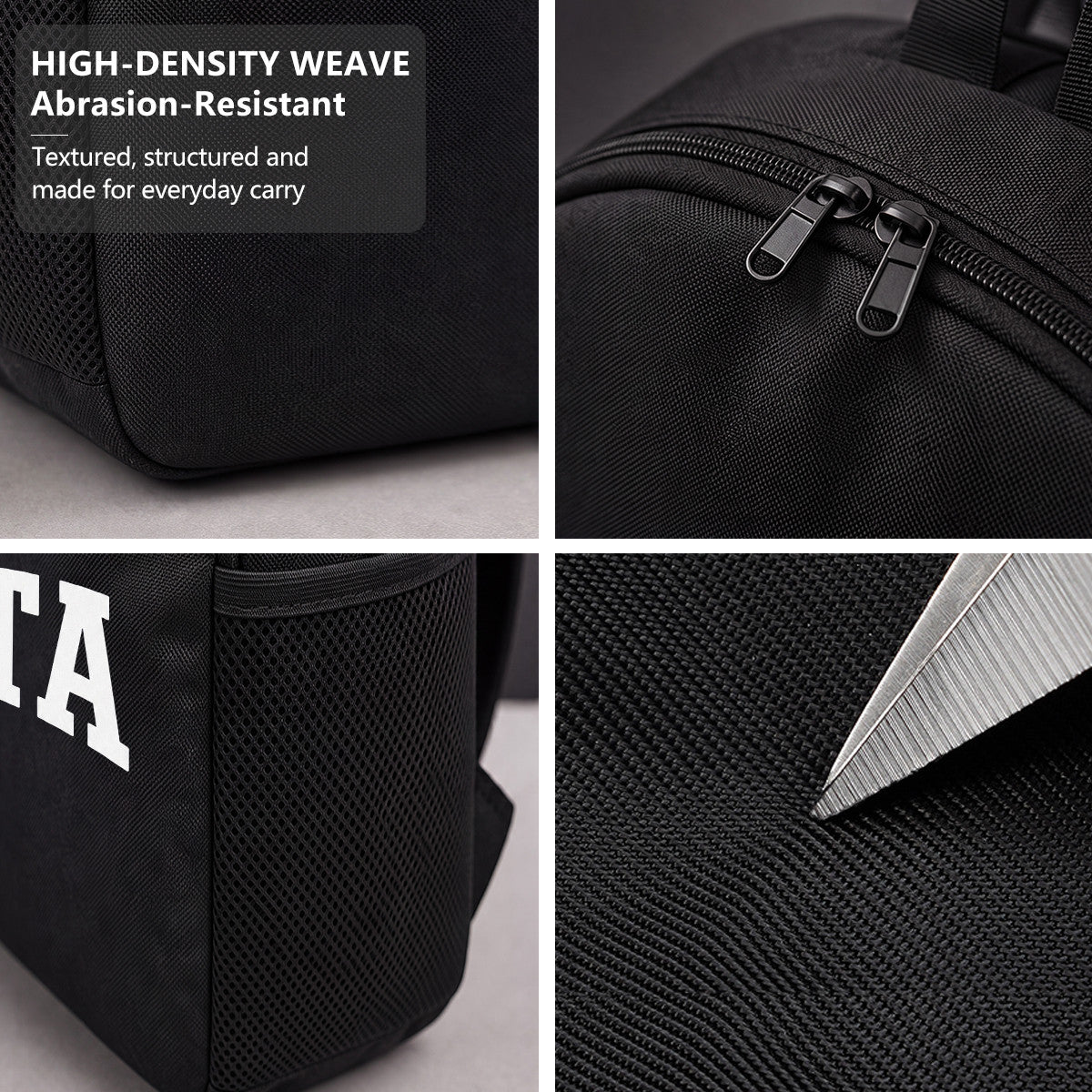 Black Pasta Text Backpack with High-Density Weave, Campus & Commute Ready