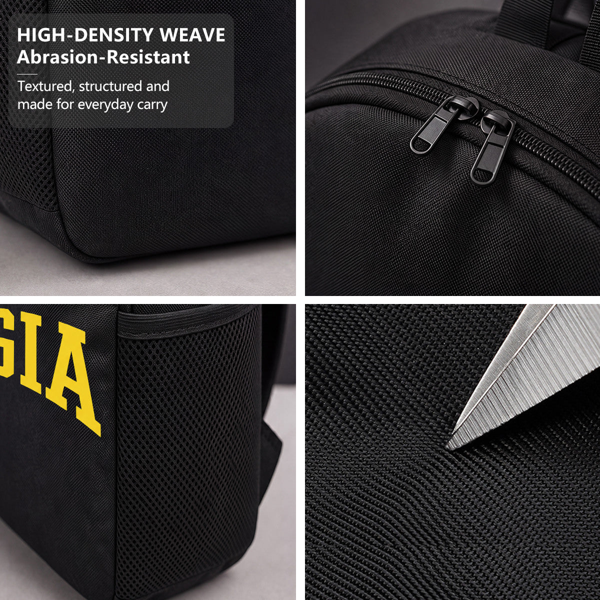 Mangia Black Backpack with Yellow Arch Logo - Durable High-Density Weave for Campus & Commute