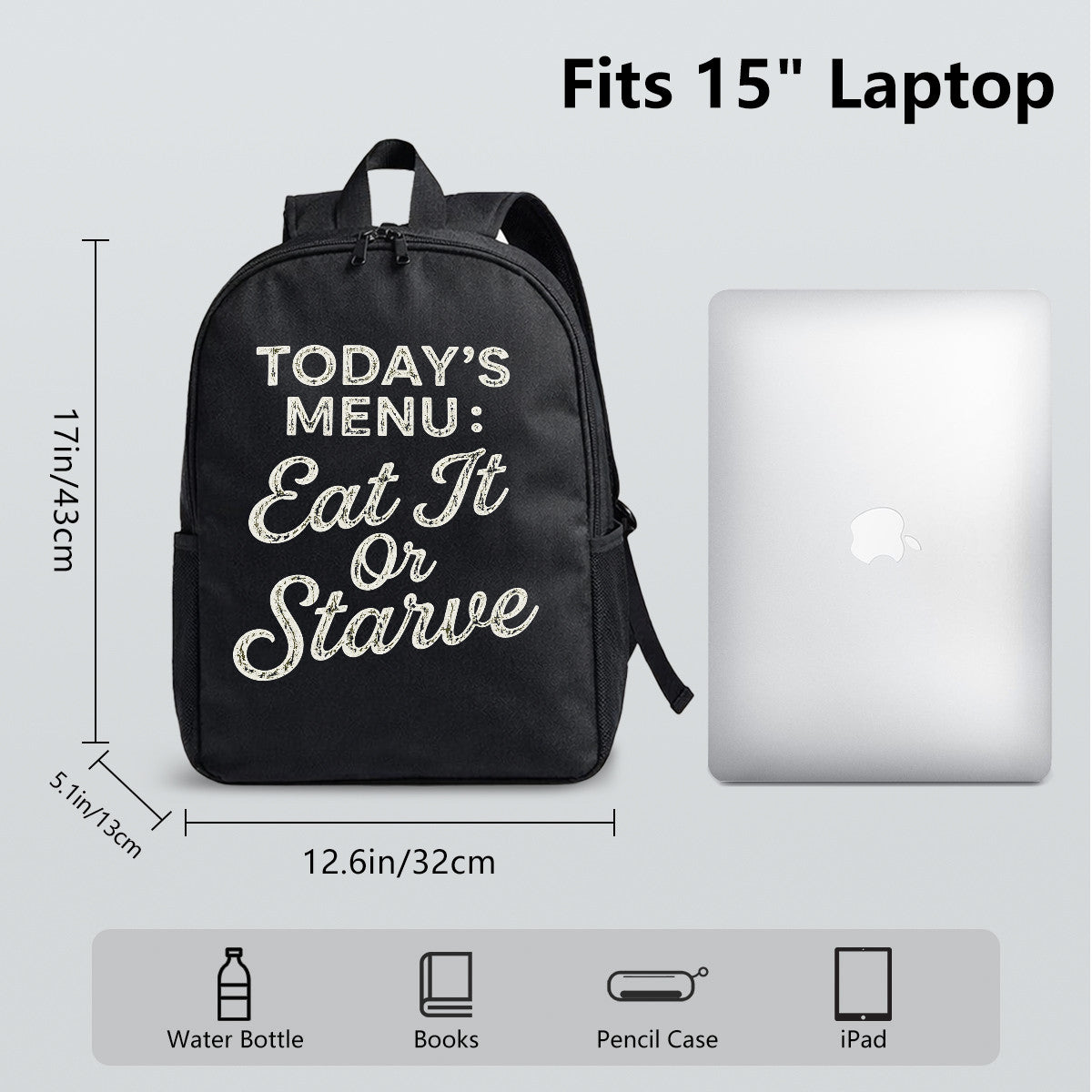 Black Backpack with Eat It Or Starve Text, Durable High-Density Weave, Campus & Commute Ready