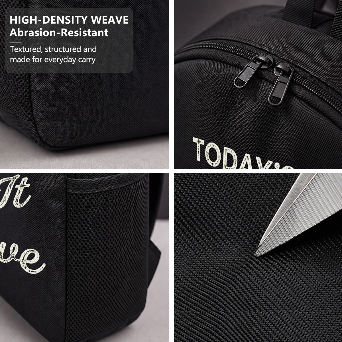 Black Backpack with Eat It Or Starve Text, Durable High-Density Weave, Campus & Commute Ready