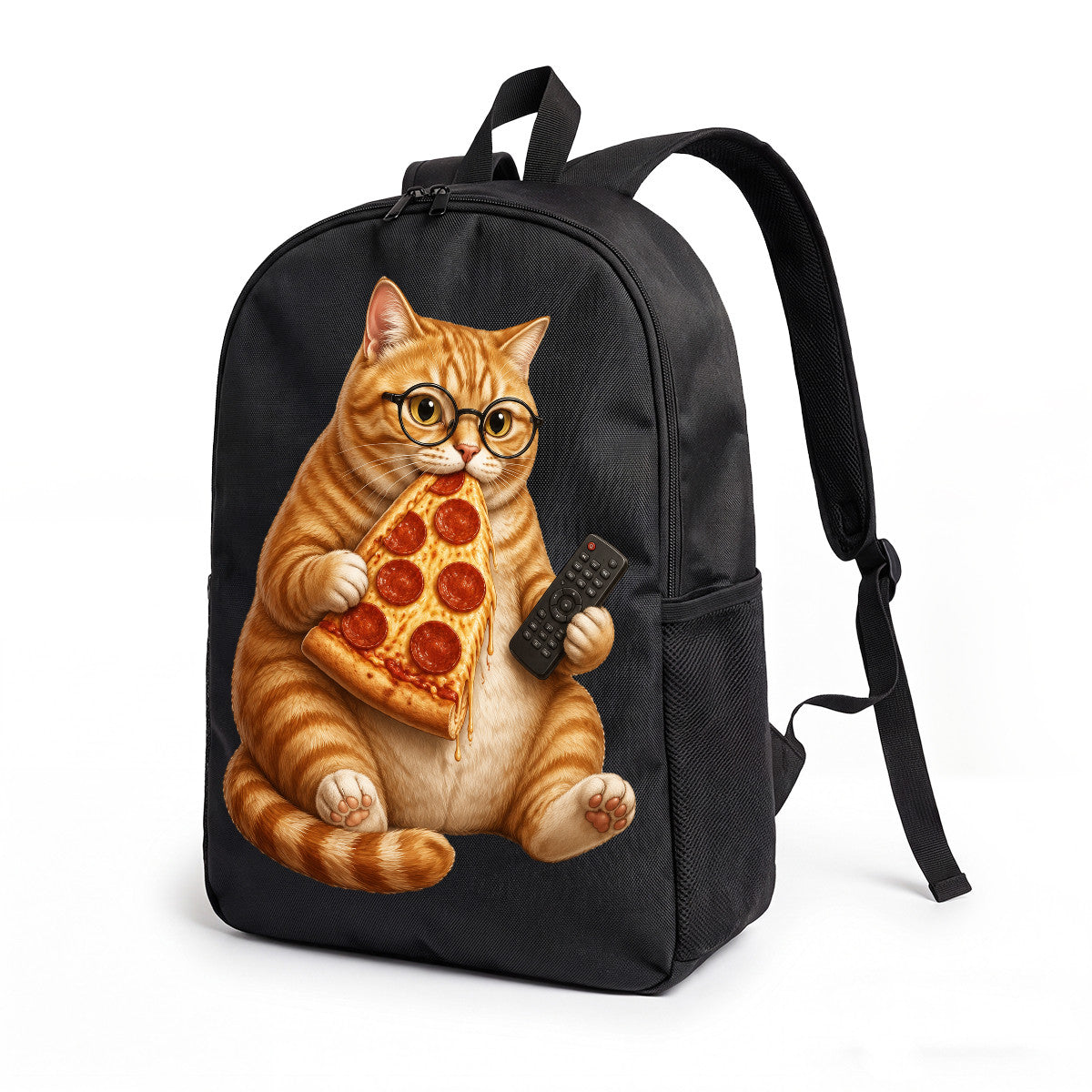 Funny Cat Pizza Slice Backpack - Durable High-Density Weave, Perfect for Campus & Commute