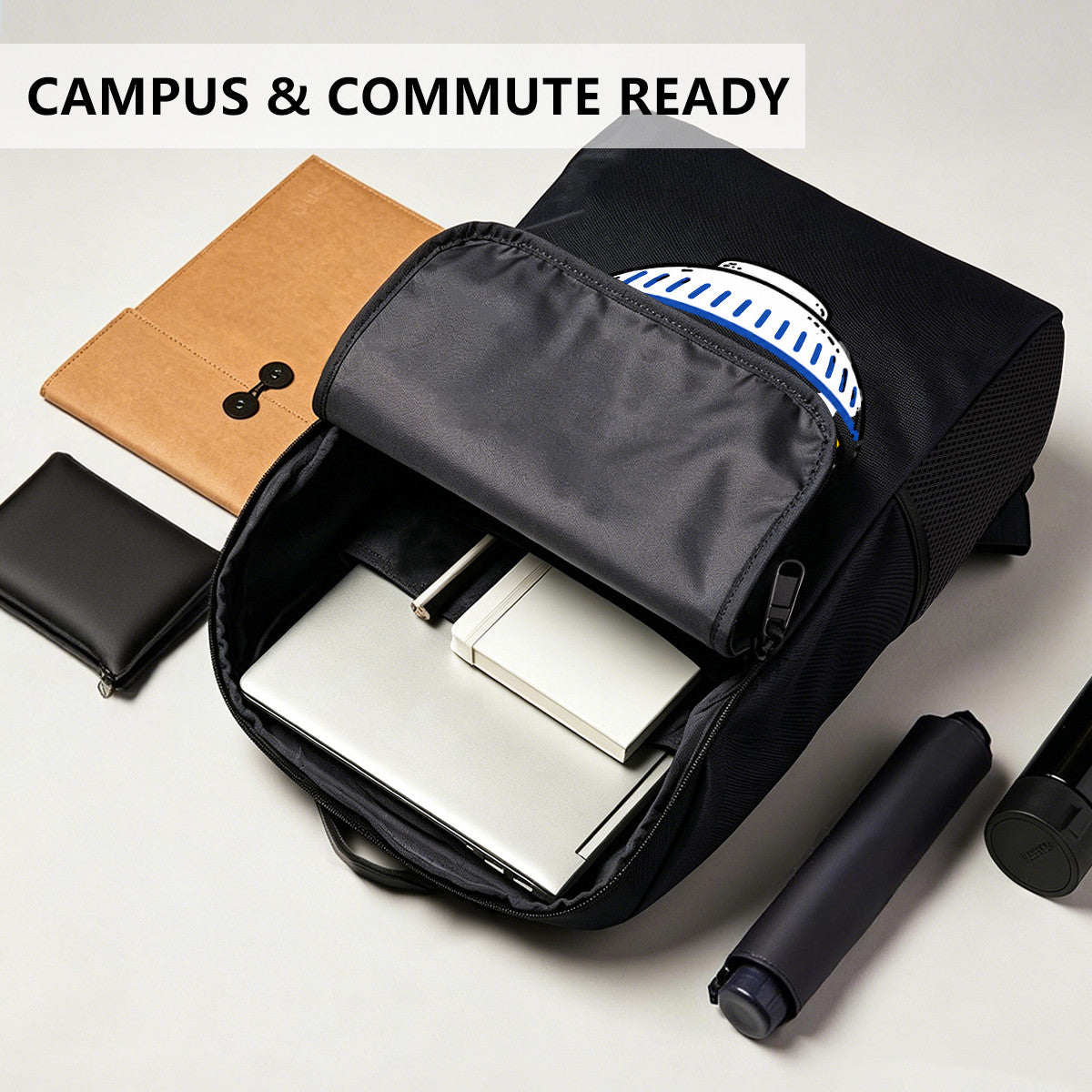 Black Backpack with Noodles Design, Durable High-Density Weave, Campus & Commute Ready