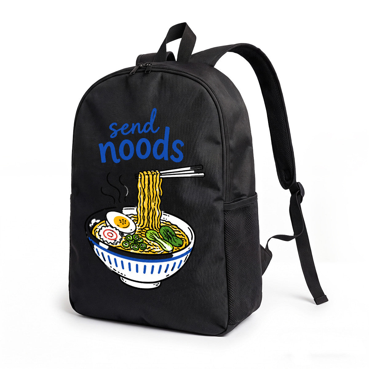 Black Backpack with Noodles Design, Durable High-Density Weave, Campus & Commute Ready